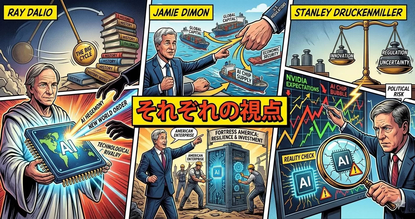 AIチップの世界販売、米国政府規制案検討、レイ・ダリオ、ジェイミー・ダイモン、スタンレー・ドラッケンミラーの視点で考えてみる